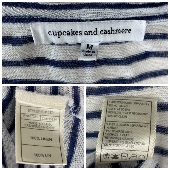 Cupcakes & Cashmere Striped Linen Top, Sz M - Picture 6 of 6